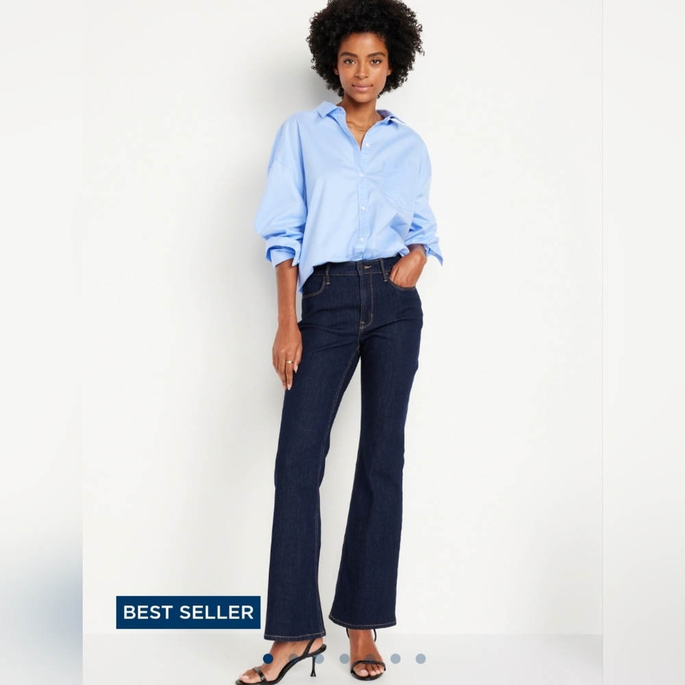 Old Navy High-Waisted Wow Flare Jeans in a Dark Blue Wash